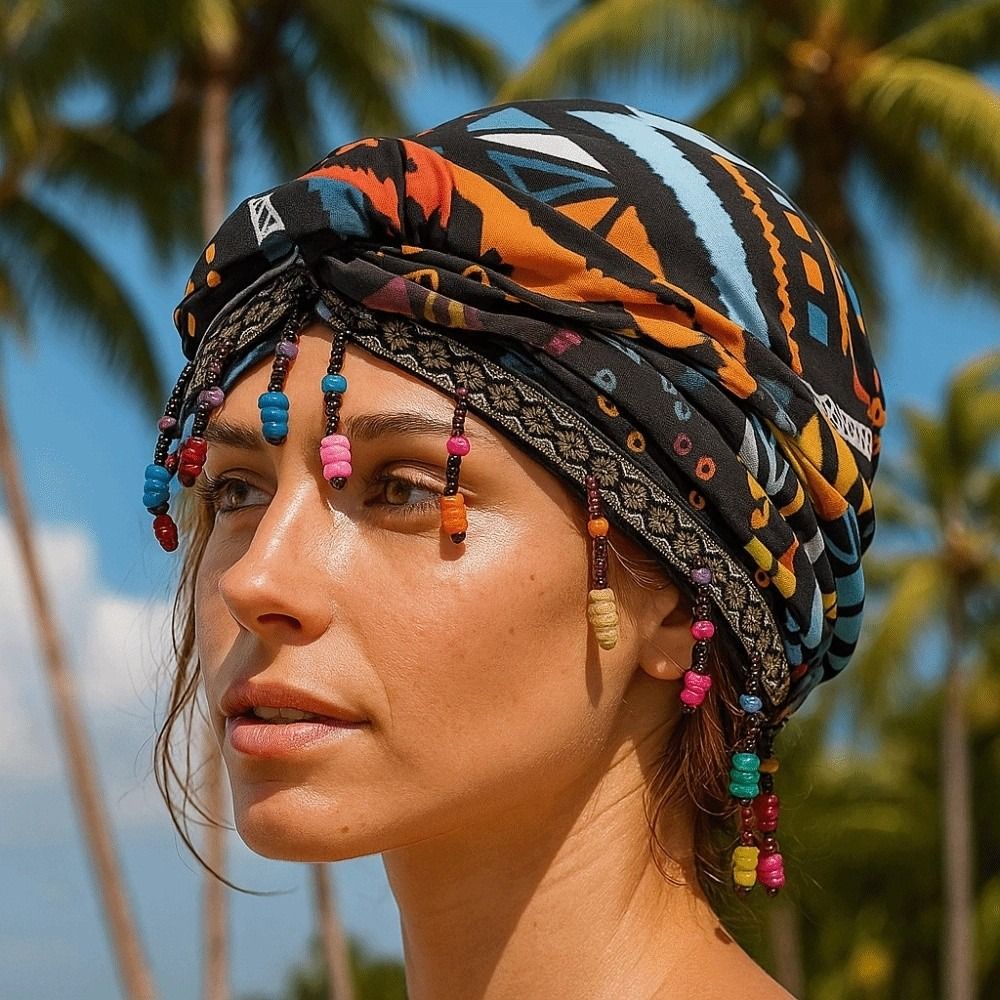 Ethnic Fashion India - Foulard élastique perlé coloré, style ethnique,